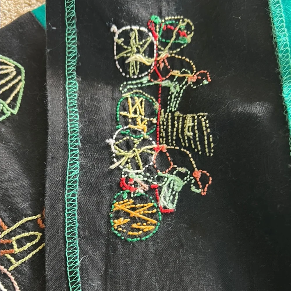 Embroidered Black and Teal tapestry (cotton fabric)